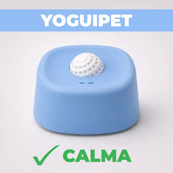 Plato lamedor antiestrés YoguiPet celeste para perros con bolita giratoria
